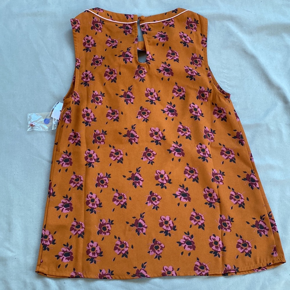 Size XXS Modcloth Floral Print Orange Sleeveless Blouse - Picture 3 of 5